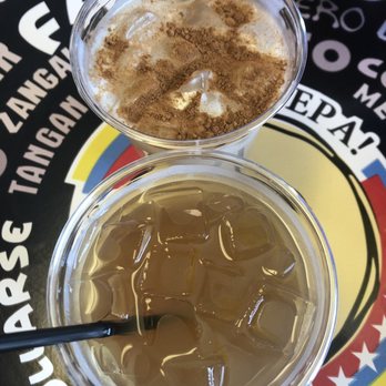 Epa! Come Arepa - Brown sugar lemonade on the bottom (my favorite), chicha on the top (really thick drink) - Venezuelan Near Me - Duluth, Georgia