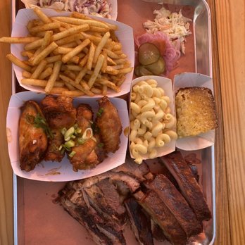 The Smoke Joint - Cole slaw, bbq fries, Brooklyn style wings, brisket, ribs, corn bread and Mac and cheese . Everything was delicious and fresh - American Near Me - Livingston Manor, New York