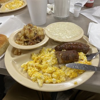 Smiths Restaurant - Scrambled eggs with sausage, grits, potatoes and coffee. - Breakfast & Brunch Near Me - Rocky Mount, North Carolina Smiths Restaurant - Scrambled eggs with sausage, grits, potatoes and coffee. - Breakfast & Brunch Near Me - Rocky Mount, North Carolina