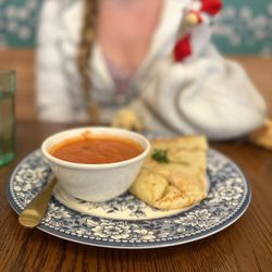 Seven Swans Crêperie KC - Three Cheese Crepe w/Tomato Basil Soup