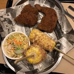 Bad Bird - Umami fried chicken, corn with bonito flakes, and coleslaw