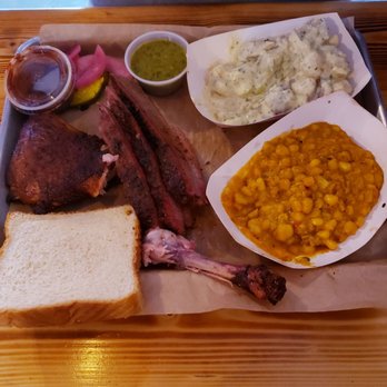 The Inked Pig - Pick 2 with smoked chicken and barbacoa brisket, potato salad (was a special for the day) and southwestern style creames corn. - Barbeque Near Me - Gainesville, Georgia The Inked Pig - Pick 2 with smoked chicken and barbacoa brisket, potato salad (was a special for the day) and southwestern style creames corn. - Barbeque Near Me - Gainesville, Georgia