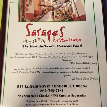 Sarapes Restaurant - Here is the current menu as of May 2017 - Mexican Near Me - Enfield, Connecticut