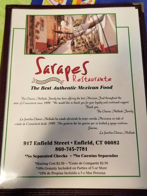 Menu photo 8 Sarapes Restaurant Enfield, CT