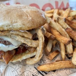 MOOYAH Burgers, Fries & Shakes - Indulgent BBQ burger with hand-cut fries