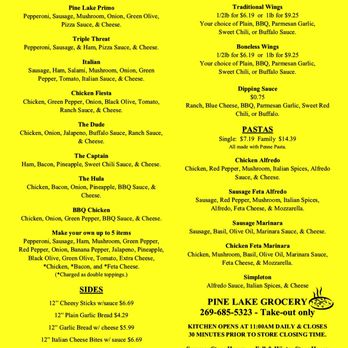 Pine Lake Grocery - 2019 menu pg 2 of 2 - Pizza Near Me - Plainwell, Michigan