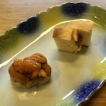 Sushi Ginza Onodera - Unin(left) & house made sponge cake - Japanese Near Me - Honolulu, Hawaii Sushi Ginza Onodera - Unin(left) & house made sponge cake - Japanese Near Me - Honolulu, Hawaii