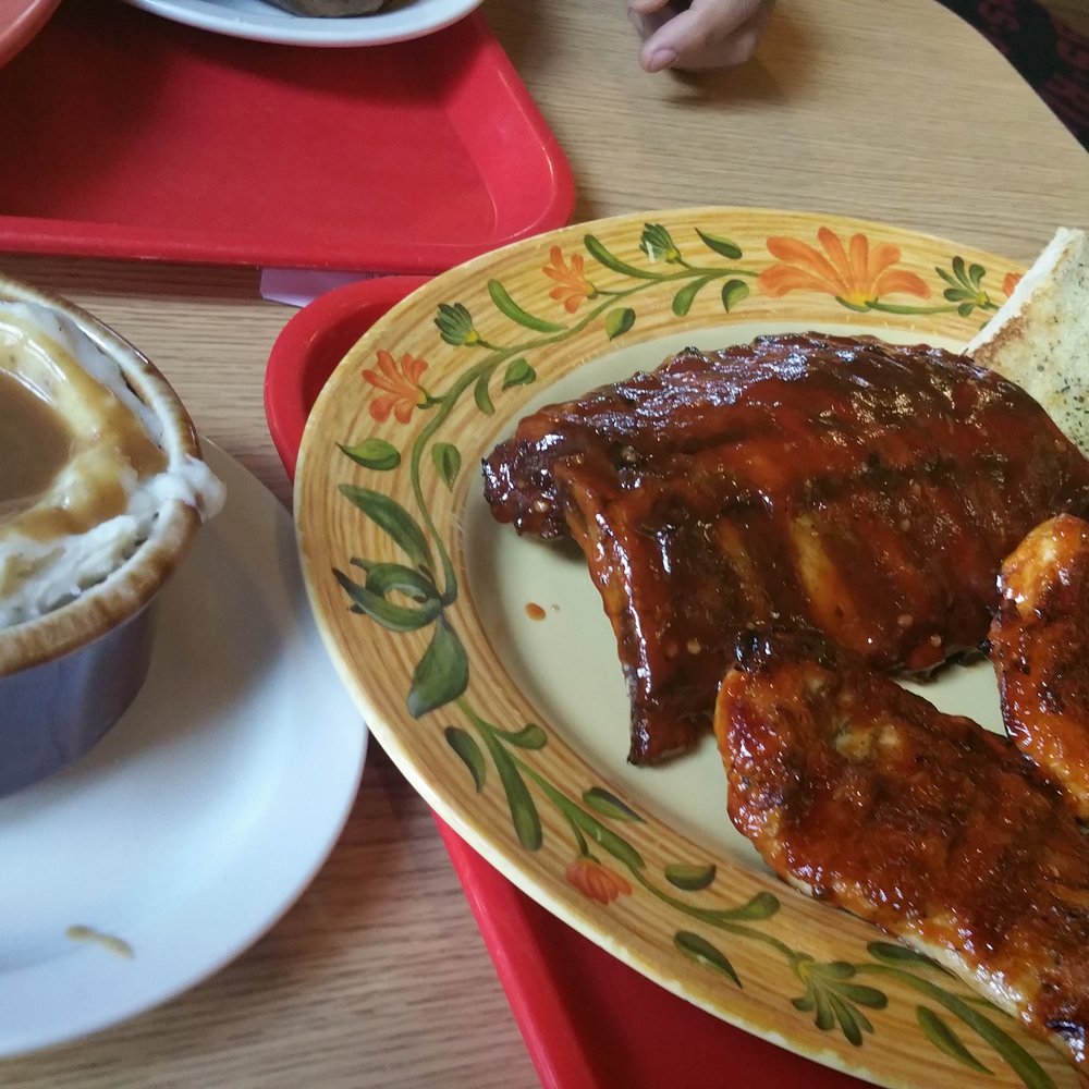 Cubby's BBQ - Half rack of ribs with grilled chicken beast, mashed potatoes and gravy with garlic bread - Barbeque Near Me - Hackensack, New Jersey Cubby's BBQ - Half rack of ribs with grilled chicken beast, mashed potatoes and gravy with garlic bread - Barbeque Near Me - Hackensack, New Jersey