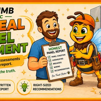 Bee Thumb Electric - Bee Thumb Electric's Bee-Real Panel Assessment gives homeowners an honest review of panel condition, breakers, wiring, and visible concerns. - Electricians Near Me - Roseville, California Bee Thumb Electric - Bee Thumb Electric's Bee-Real Panel Assessment gives homeowners an honest review of panel condition, breakers, wiring, and visible concerns. - Electricians Near Me - Roseville, California
