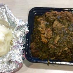 Vegetable beef stew and "pounded" yam