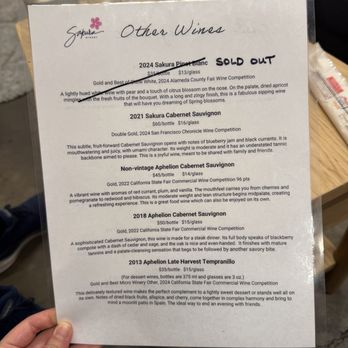 Sakura Winery - 9/20/26 menu - Wine Tasting Room Near Me - Livermore, California