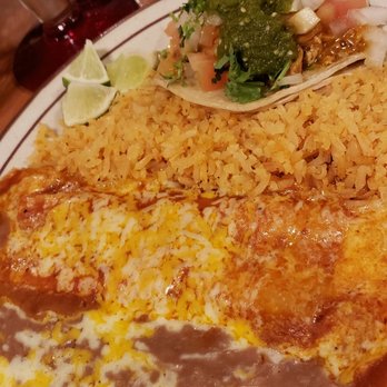 Chapala Cafe - A chicken taco and cheese enchilada combination plate with rice and beans. Hit the spot! - Mexican Near Me - Eureka, California