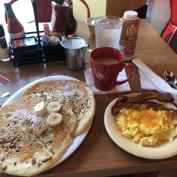 Ruby Sunshine Franklin - Banana and pecan pancakes, cheese scrambled eggs and crispy  bacon. - Breakfast & Brunch Near Me - Franklin, Tennessee