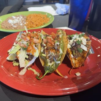 Guadalajara Grill - Taco trio, a surf and turf, quesabirria and chile relleno, rice and beans - Mexican Near Me - Reno, Nevada Guadalajara Grill - Taco trio, a surf and turf, quesabirria and chile relleno, rice and beans - Mexican Near Me - Reno, Nevada