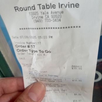 Round Table Pizza - Receipt - Pizza Near Me - Irvine, California Round Table Pizza - Receipt - Pizza Near Me - Irvine, California