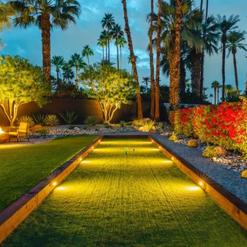 Desert Innovations Landscape - 46' x 10' Sunken Bocce court with integrated lighting - Landscape Architects or Designers Near Me - Indio, California