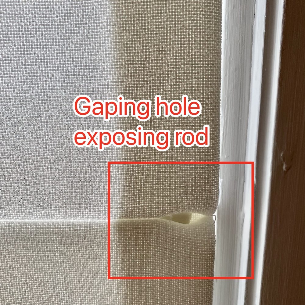The Shade Store - Stitching missing - hole exposes a rod. - Shades & Blinds Near Me - Berkeley, California The Shade Store - Stitching missing - hole exposes a rod. - Shades & Blinds Near Me - Berkeley, California