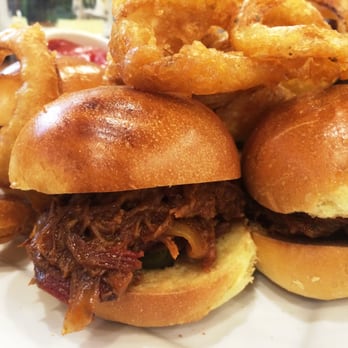 Char Bar - Pulled beef sliders with pickles & onion rings - Kosher Near Me - Washington, DC, District of Columbia