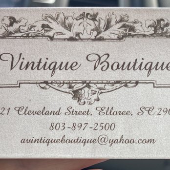 Vintique Boutique - Business card. - Antiques Near Me - Elloree, South Carolina Vintique Boutique - Business card. - Antiques Near Me - Elloree, South Carolina