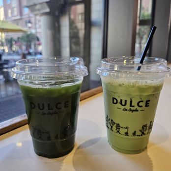 Cafe Dulce - Chacha Matcha (Left) and Blueberry Matcha Latte (Right) - Coffee & Tea Near Me - Los Angeles, California