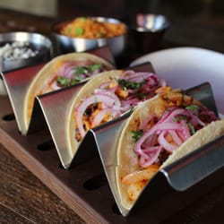El Centro - Vuelve a la Vida Tacos, with grilled octopus, shrimp, chorizo and tomatillo salsa.