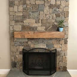 Real stone "castle rock" veneer and hearth
