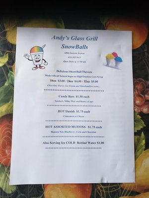 Menu photo 1 Andy’s Glass Grill Snowballs Baltimore, MD Menu photo 1 Andy’s Glass Grill Snowballs Baltimore, MD