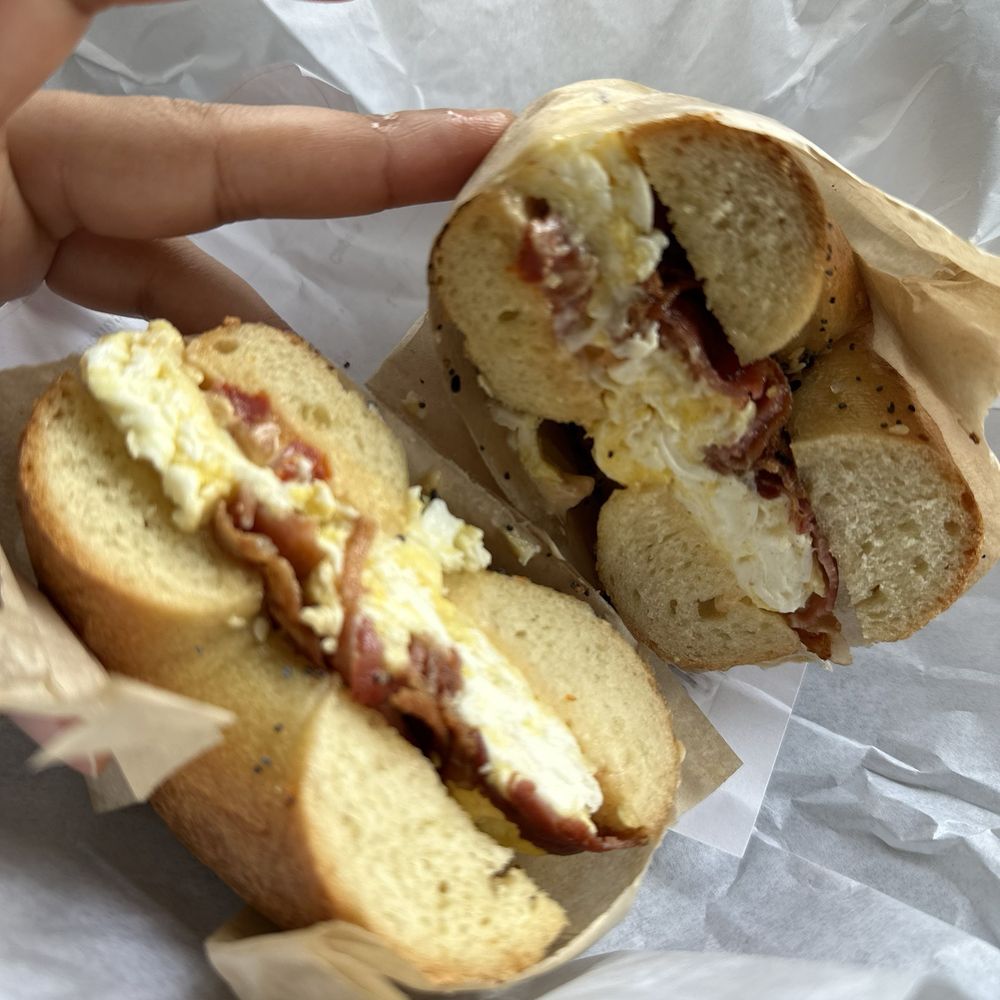 Bentley’s Bagels - Everything bagels, sun dried tomatoes cream cheese, scrambled eggs, bacon and spinach - Bagels Near Me - Portland, Oregon Bentley’s Bagels - Everything bagels, sun dried tomatoes cream cheese, scrambled eggs, bacon and spinach - Bagels Near Me - Portland, Oregon