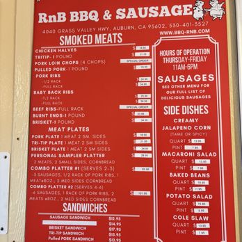 RNB BBQ & Sausage - Menu 2/2026 - Food Stands Near Me - Auburn, California RNB BBQ & Sausage - Menu 2/2026 - Food Stands Near Me - Auburn, California