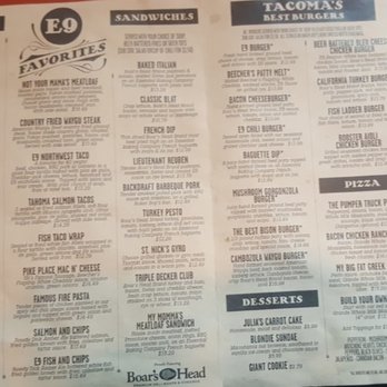 E9 Firehouse - The menu which is quite extensive - Breweries Near Me - Tacoma, Washington E9 Firehouse - The menu which is quite extensive - Breweries Near Me - Tacoma, Washington