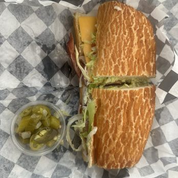 Ernie's Craft Deli and Wine Bar - The Whole Shebang w/side pickled peppers - Delis Near Me - Encinitas, California Ernie's Craft Deli and Wine Bar - The Whole Shebang w/side pickled peppers - Delis Near Me - Encinitas, California
