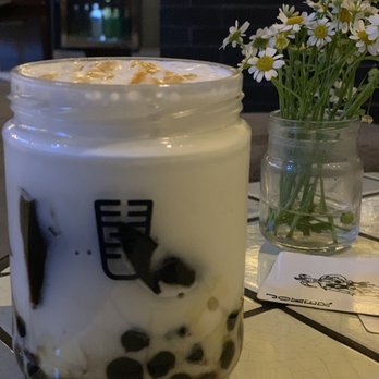 Hey Hey - Hey Hey aka Ice Milk Drink with boba, egg pudding (flan), grass jelly - Coffee & Tea Near Me - Los Angeles, California Hey Hey - Hey Hey aka Ice Milk Drink with boba, egg pudding (flan), grass jelly - Coffee & Tea Near Me - Los Angeles, California