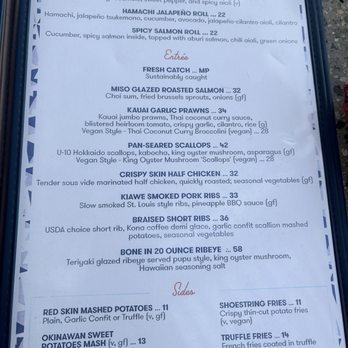 Deck. - Menu of sushi rolls, entrees and side dishes - Hawaiian Near Me - Honolulu, Hawaii