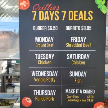 Grillies - a menu for 7 days 7 deals - Burgers Near Me - Richmond Hill, Ontario