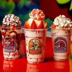 Oasis Snack Delights & Purified Water - Cremadas! Our own house made sweet cream mixed with Strawberries, Bananas, Pineapple, & Cantaloupe!