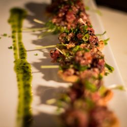 Crying Onion - Sweet chili tuna tartare | fried lotus root | basil emulsion