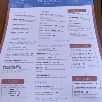 Bungalow By The Sea - Menu - New American Near Me - Miami Beach, Florida