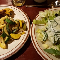 Market Station - Salad, grilled veggies, French onion soup, and a Weiss beer