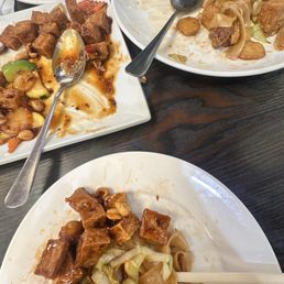 Kon Pao Tofu, Fireart Stir-Fried Broad Rice Noodles Kon Pao Tofu, Fireart Stir-Fried Broad Rice Noodles