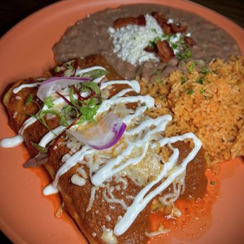 La Casa De Juliette - Beef & chicken enchiladas with rice & beans. - Mexican Near Me - Las Vegas, Nevada