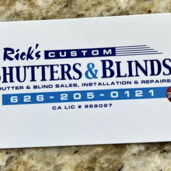 Rick's Custom Shutters and Blinds - Business card - Shades & Blinds Near Me - Irwindale, California