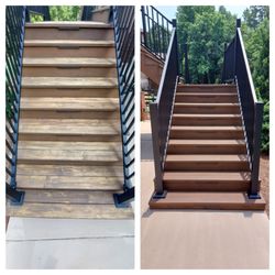 Baldwin Home Solutions - Before and After - Wood Deck Stairs Washed and Sealed.