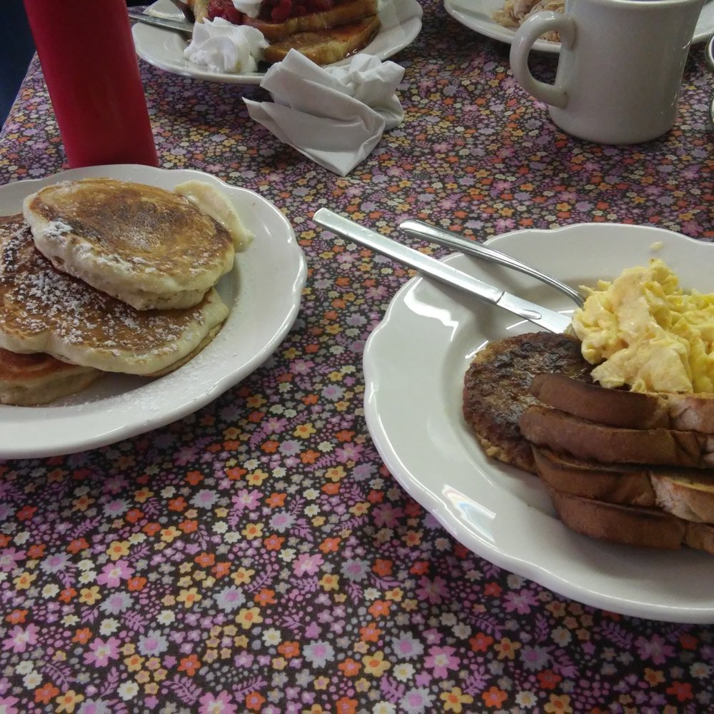 Amy's Place - My breakfast, looks yummy.. Buttermilk pancakes with scrambled eggs, sausages and whole wheat toast. Had to take some home. - Sandwiches Near Me - Providence, Rhode Island