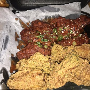 Chi-Kin - Gochujang (back). Lemon Pepper( Front). They put most of the sauce on the side as request for lemon pepper( requested) - Korean Near Me - Orlando, Florida