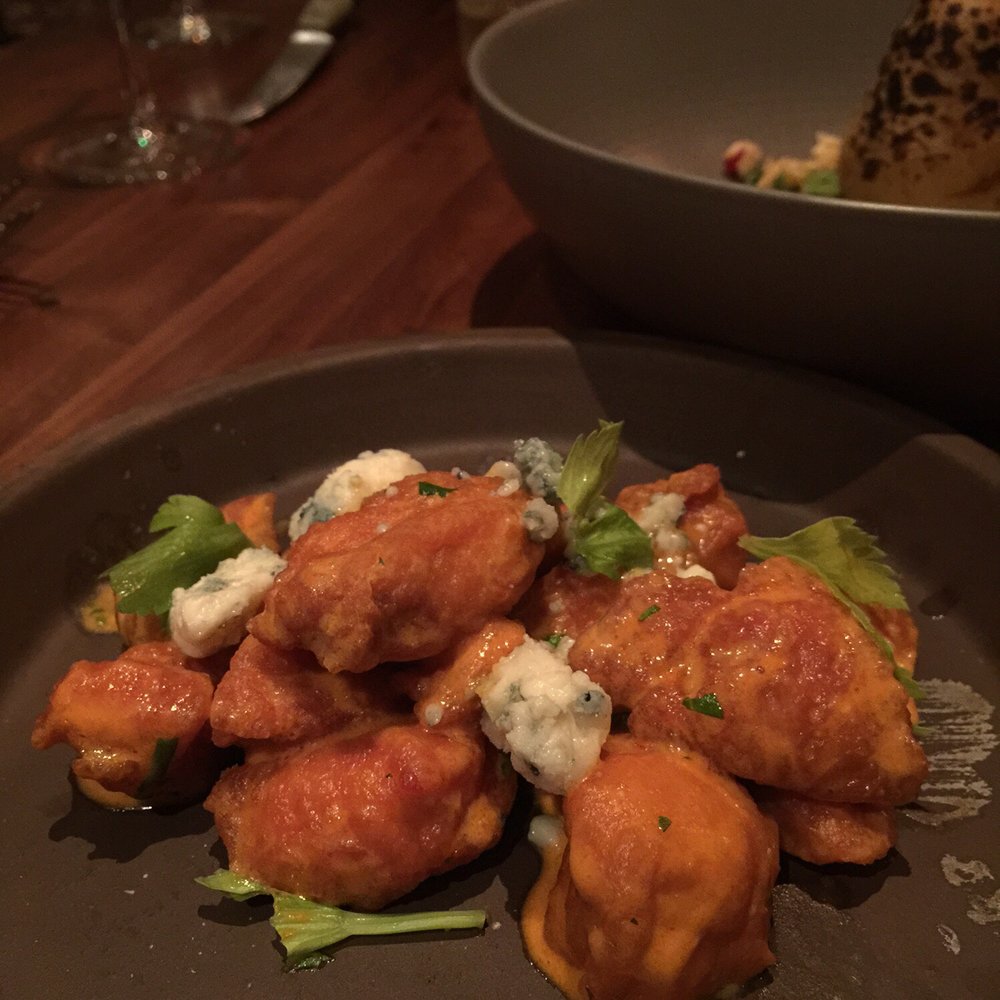 Sustenio - Buffalo sweetbreads with blue cheese crumble. Yum! - New American Near Me - San Antonio, Texas