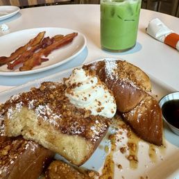 Challah French Toast (V) vanilla matcha and bacon