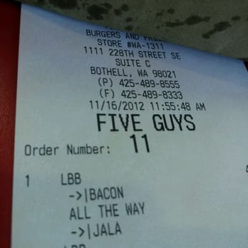 Five Guys - bacon all the way - is that like jingle all the way? - Fast Food Near Me - Bothell, Washington