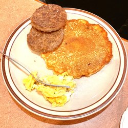 Sunrise Restaurant - 1/2 of breakfast special -- 2 sausage, 1.2 egg and pancake