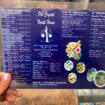 Pho Crystal Noodle House - Menu - Vietnamese Near Me - Santa Ana, California Pho Crystal Noodle House - Menu - Vietnamese Near Me - Santa Ana, California