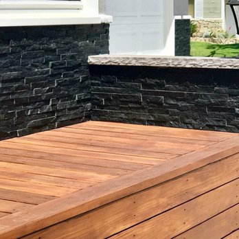 Guideline Builders - Front deck stain in Teak and Coal Canyon stone - General Contractors Near Me - Redondo Beach, California